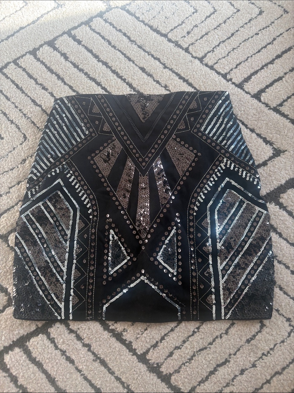 Express Black Sequin Geo-Pattern Mini Skirt